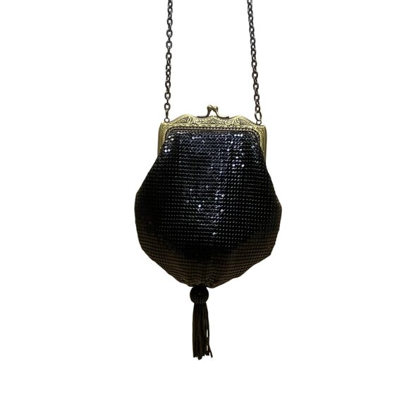Whiting & Davis Women’s Black Metallic Mesh Tassel & Chain Strap Evening Bag - Picture 4 of 11